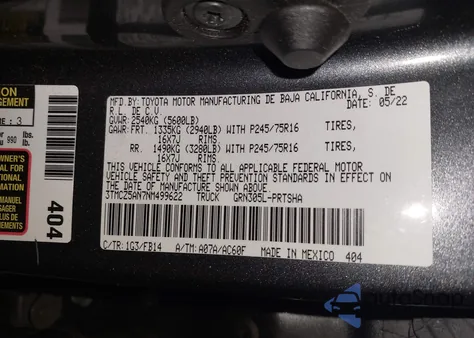 2022 Toyota Tacoma Sr V6 z USA, uszkodzony, nr VIN 3TMCZ5AN7NM499622